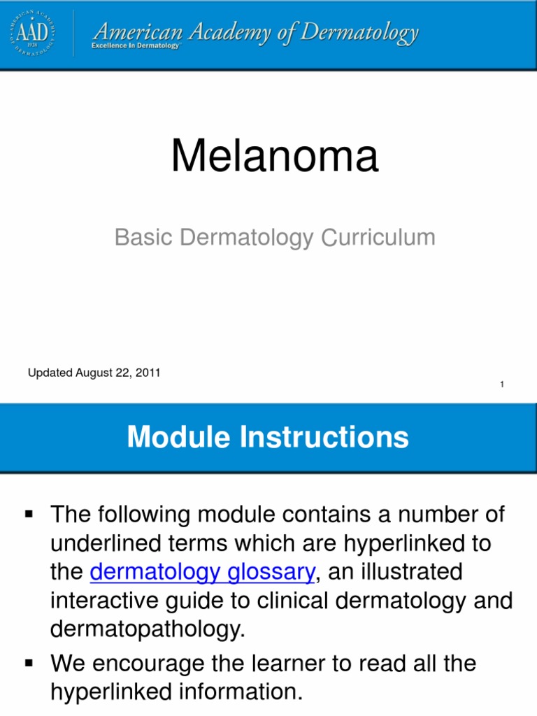 Melanoma: Basic Dermatology Curriculum | PDF | Melanoma | Sunscreen