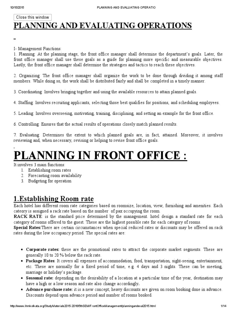 Front Office PDF Profit (Accounting) Forecasting