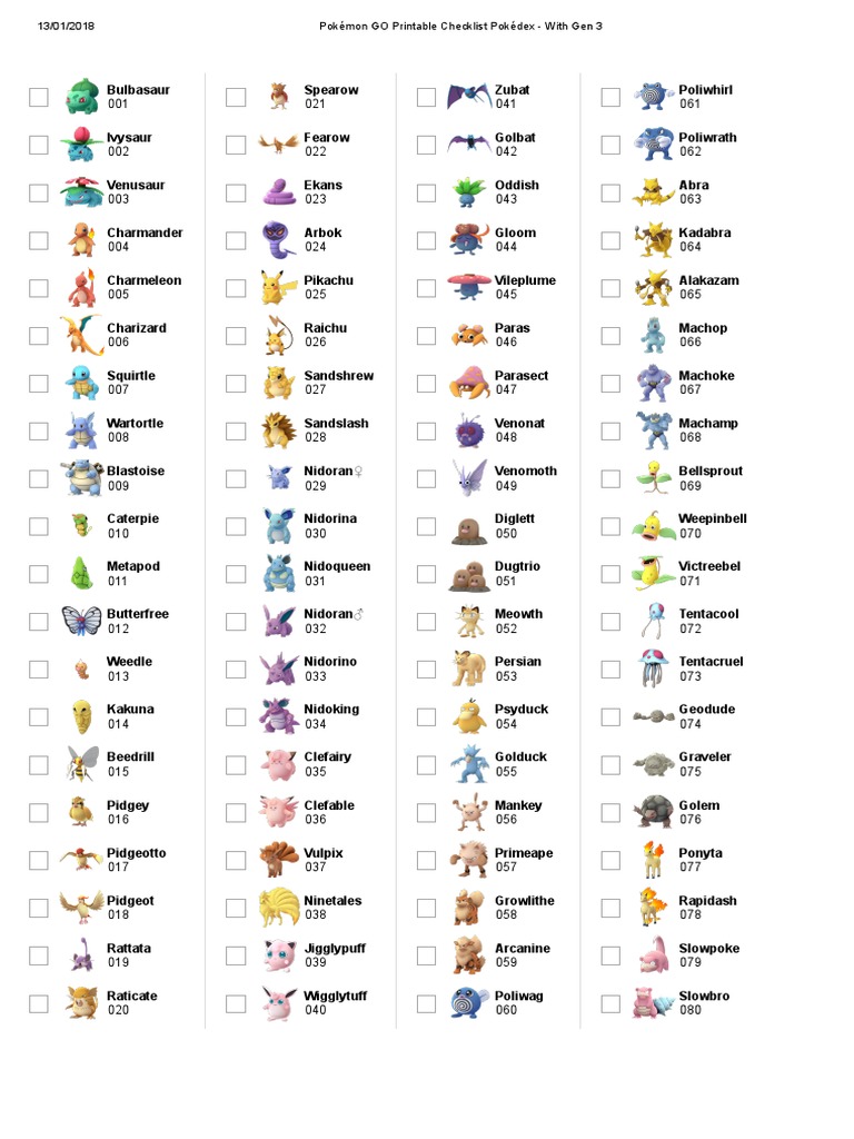 Pokemon 151 Checklist Printable