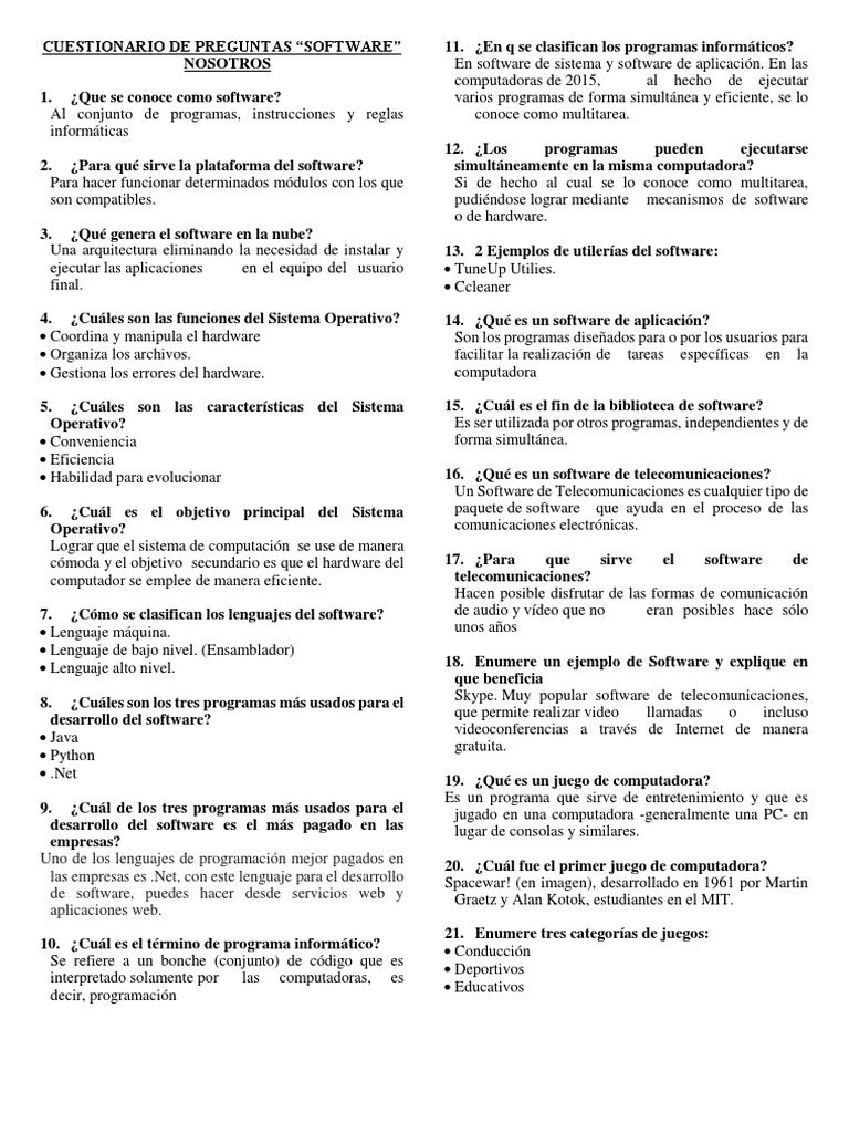 Cuestionario De Preguntas Software Descargar Gratis Pdf Hardware De