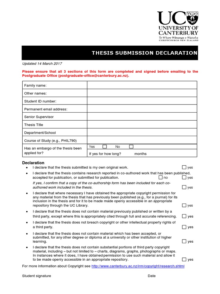 Declaration Form | PDF | Thesis | Libraries