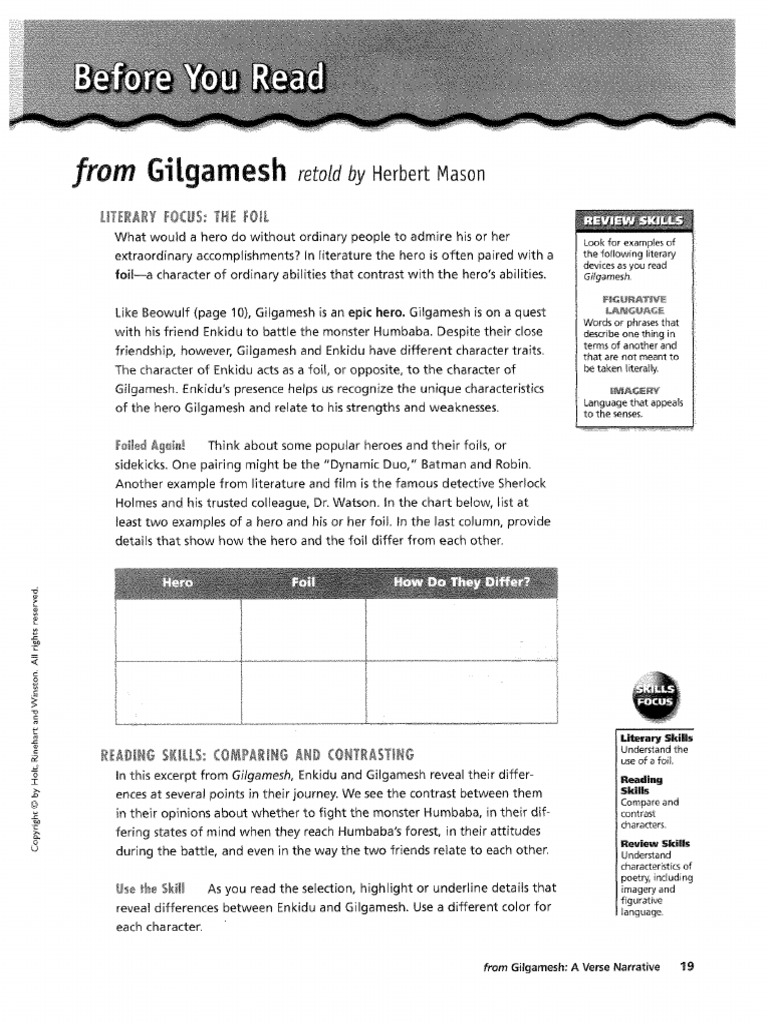 Gilgamesh Reading Handout PDF | PDF