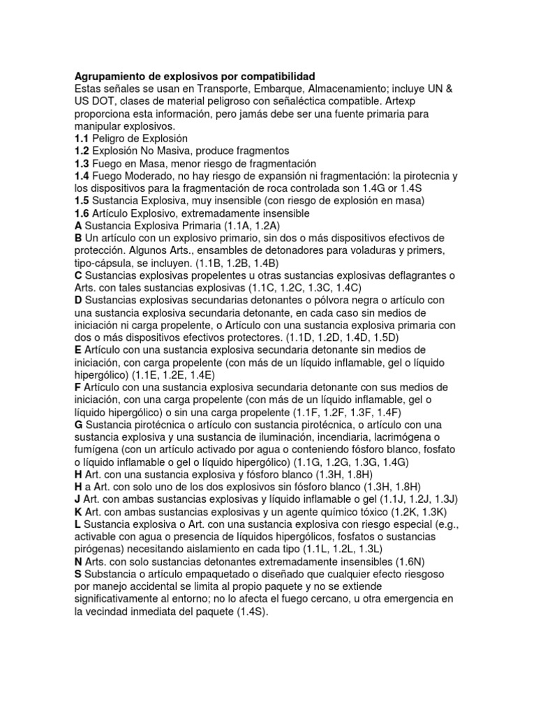 Agrupamiento de Explosivos Por Compatibilidad | PDF | Explosión ...