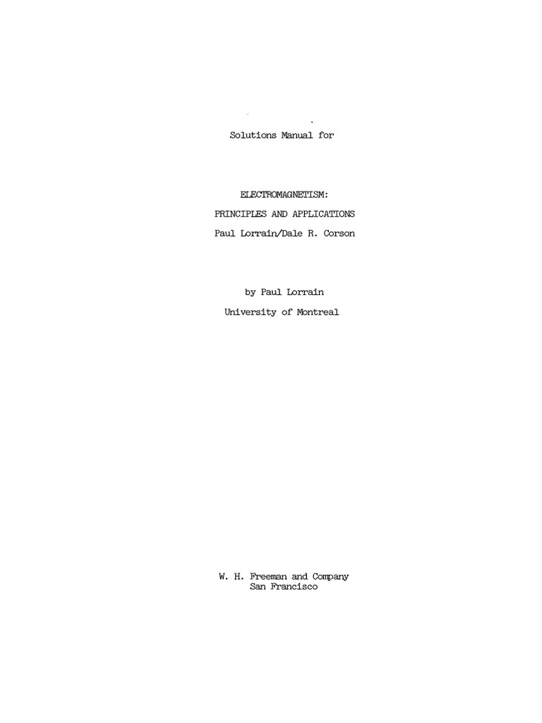 Solutions Manual For Electromagnetic Field and Waves by Paul Lorrain ...