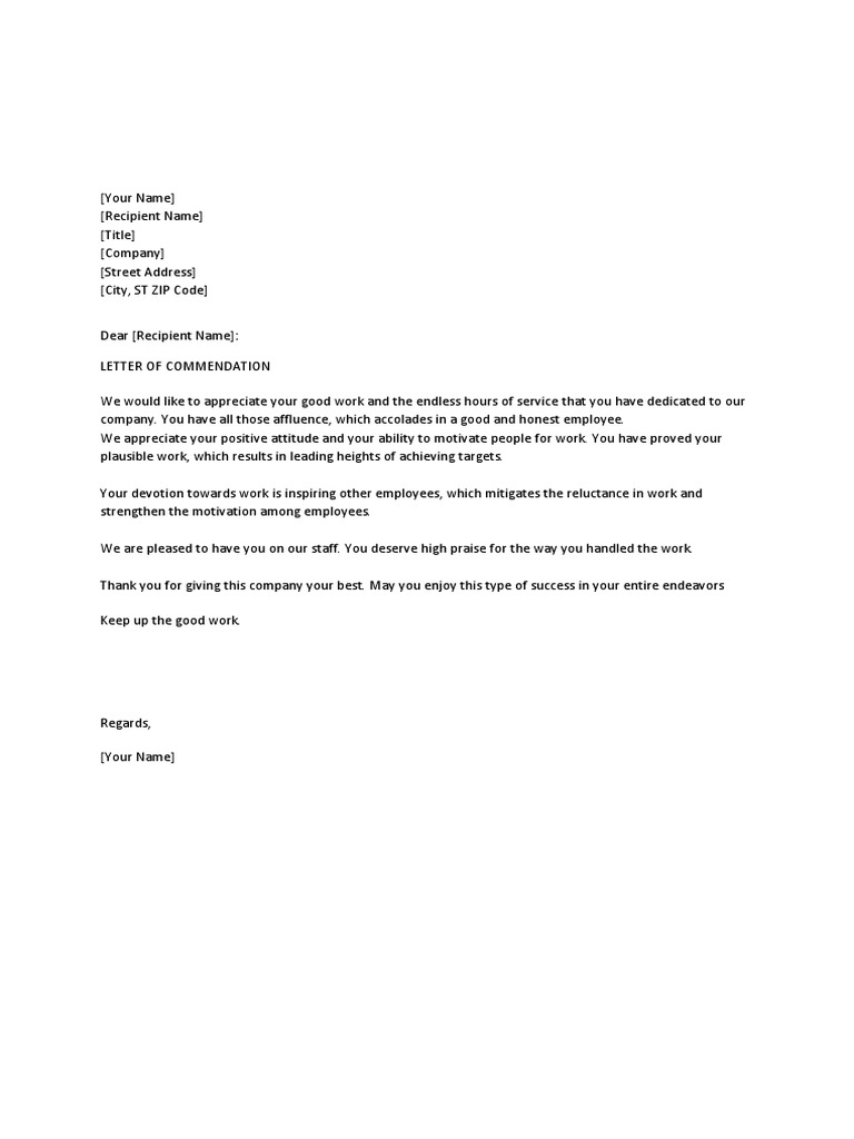 Sample Letter of Commendation | PDF | Action (Philosophy