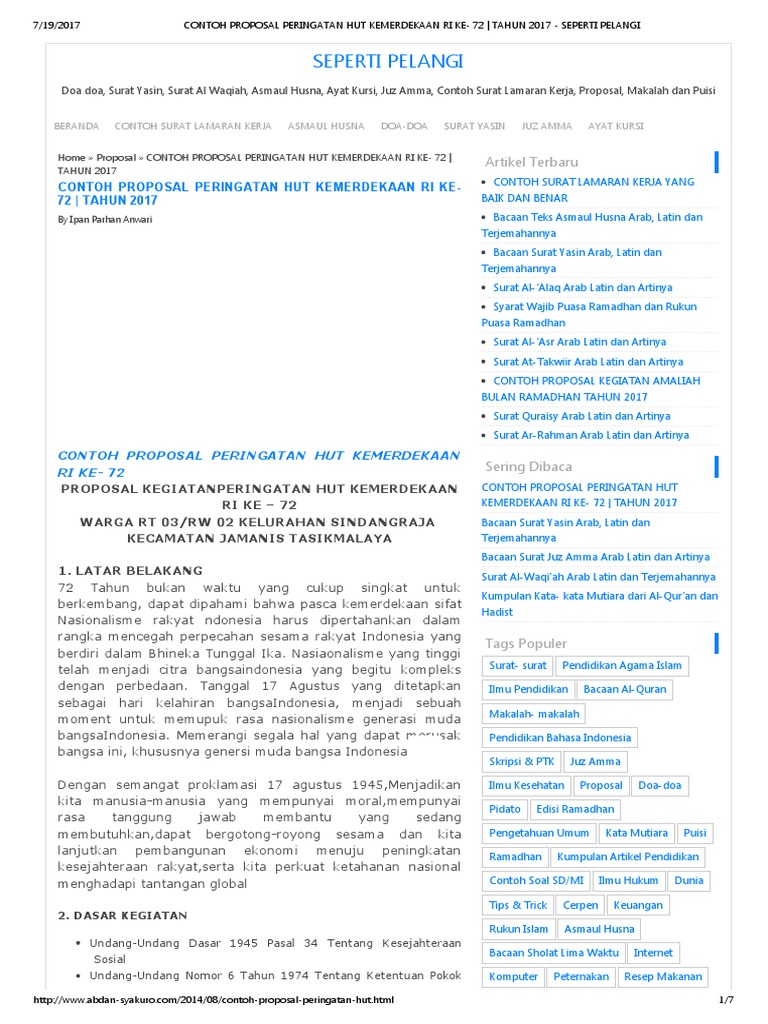 Contoh Proposal Peringatan Hut Kemerdekaan Ri Ke- 72 _ Tahun 2017