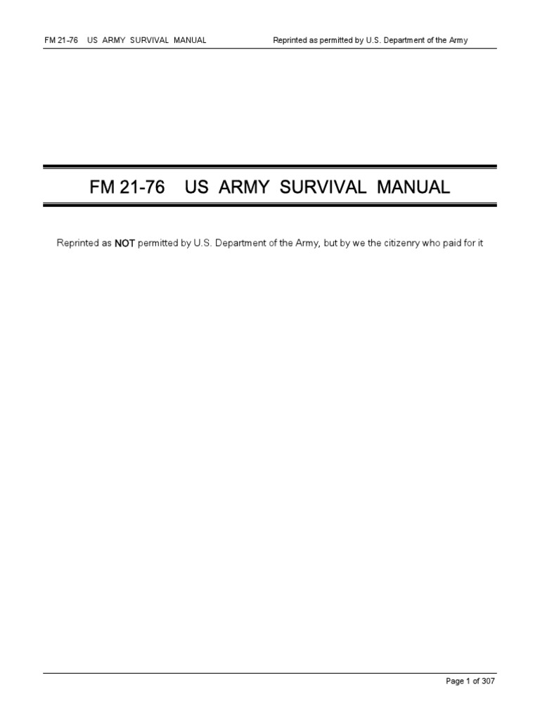 FM 21 76 Army Survival Manual PDF Survival Skills Stress (Biology)