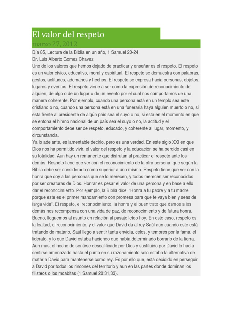 El Valor del Respeto en la Biblia | PDF | David | Saulo