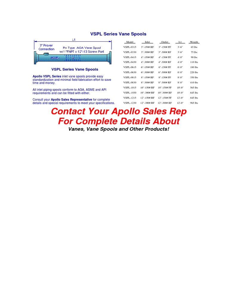 Apollo VSPL Series Vane Spools Guide | PDF