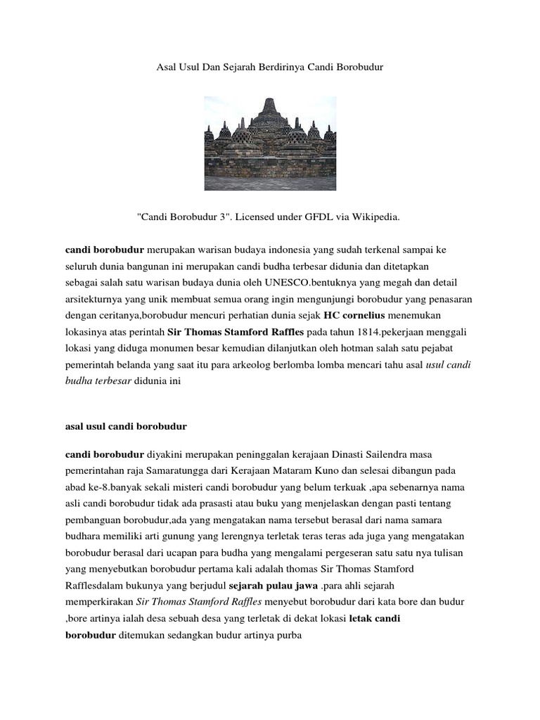 Asal Usul Dan Sejarah Berdirinya Candi Borobudur
