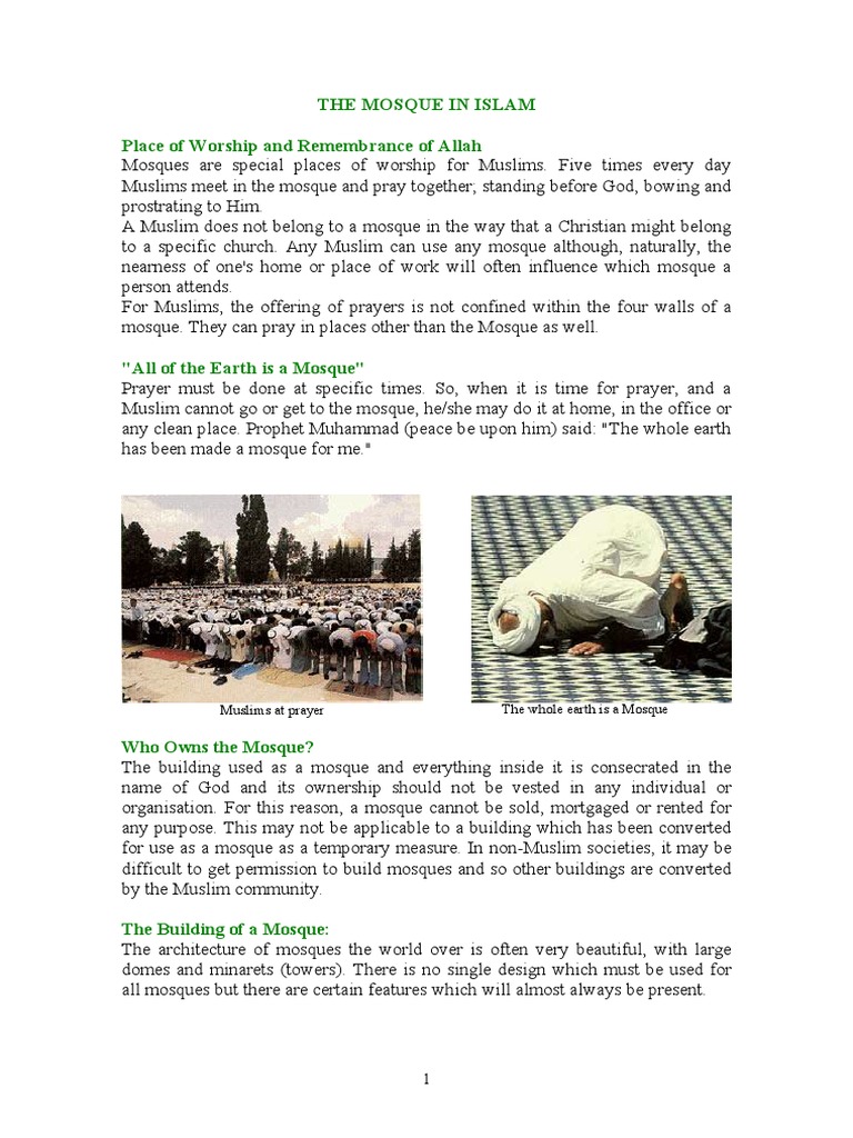 Understanding Mosques in Islam | PDF | Mosque | Prayer