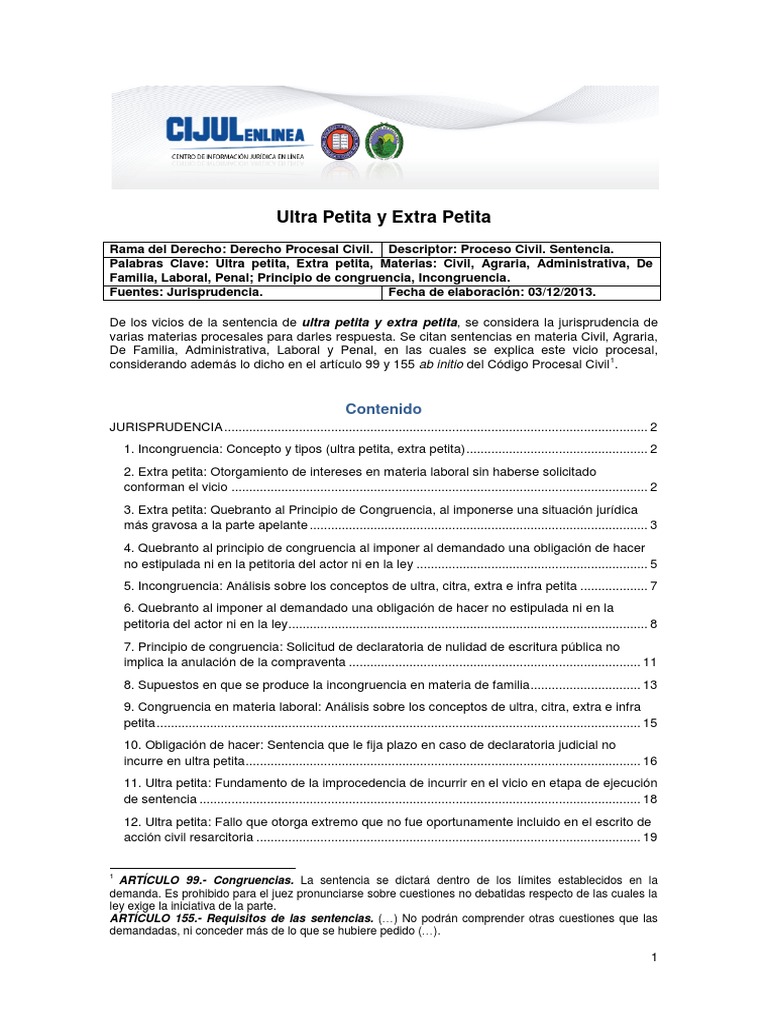Ultra Petita y Extra Petita | PDF | Sentencia (Ley) | Jurisdicción