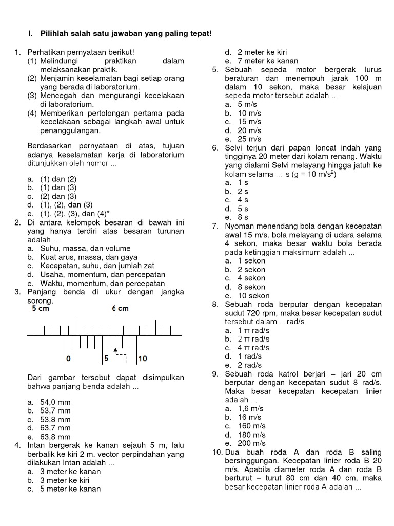 Soal Pas Fisika Kelas 10 Semester 1 Kurikulum 2013