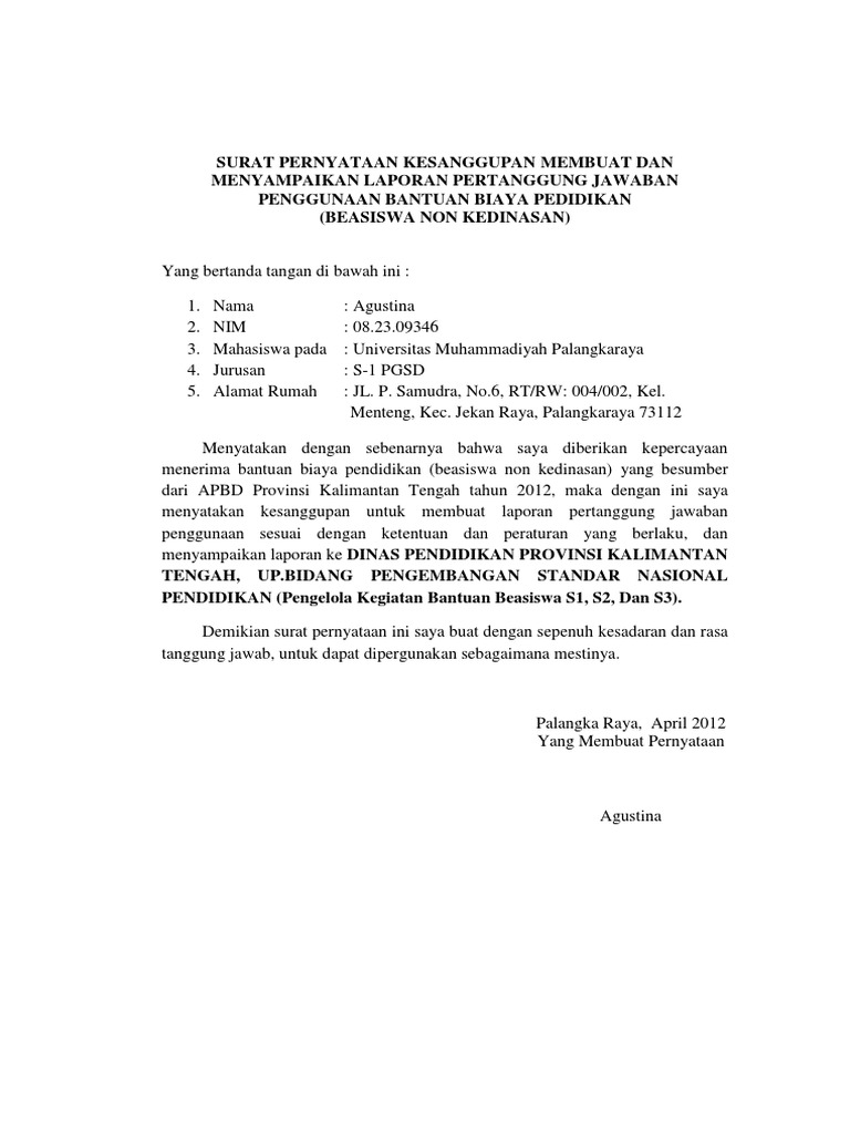 10+ Contoh Surat Pernyataan Pertanggung Jawaban