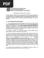 Edital Mestrado Microbiologia Ufmg
