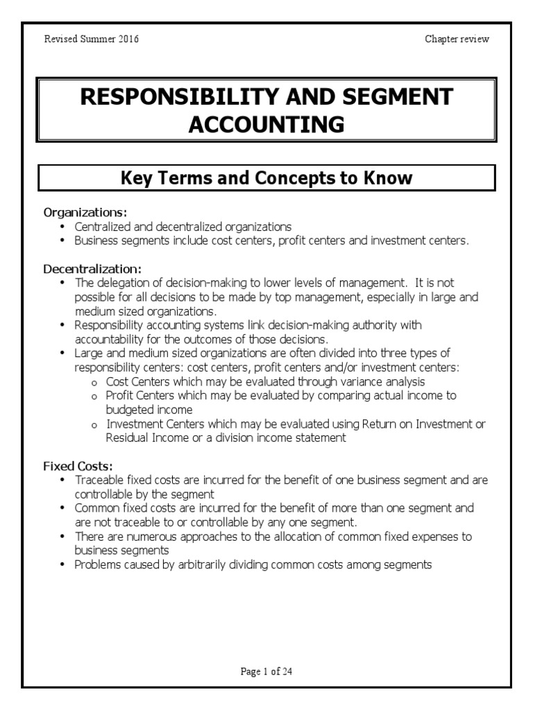 Responsibility & Segment Accounting Guide | PDF | Revenue | Return On ...