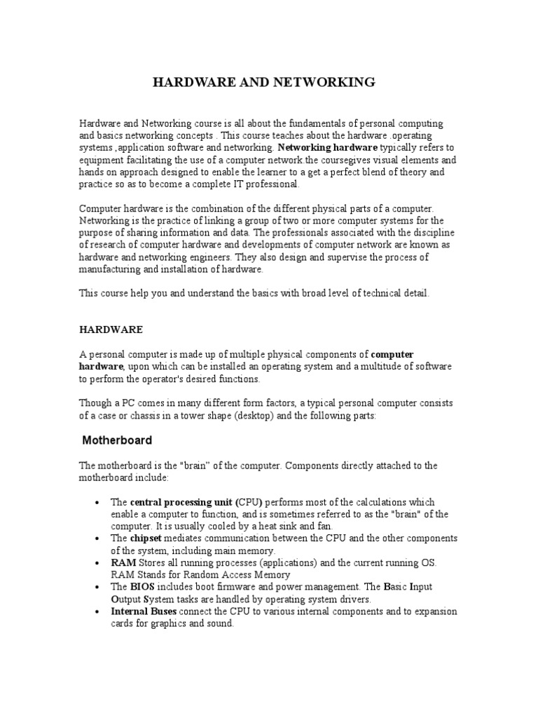 Hardware and Networking | PDF | Computer Network | Dvd
