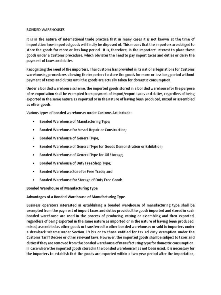 Bonded Warehouse of Manufacturing Type Advantages of A Bonded Warehouse