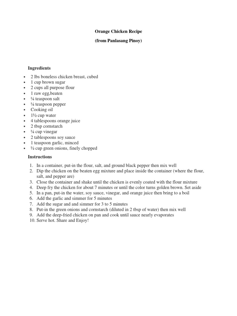 Ingredients Orange Chicken Recipe (From Panlasang Pinoy) PDF