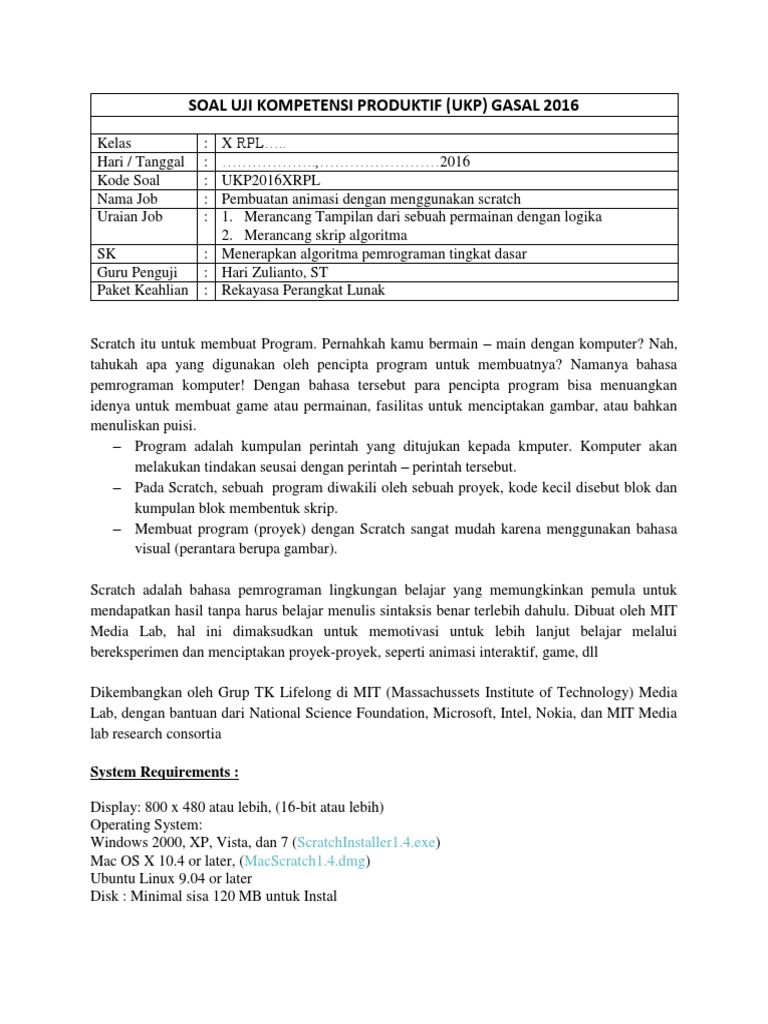 Soal Ukp X Gasal 2016 Scratch