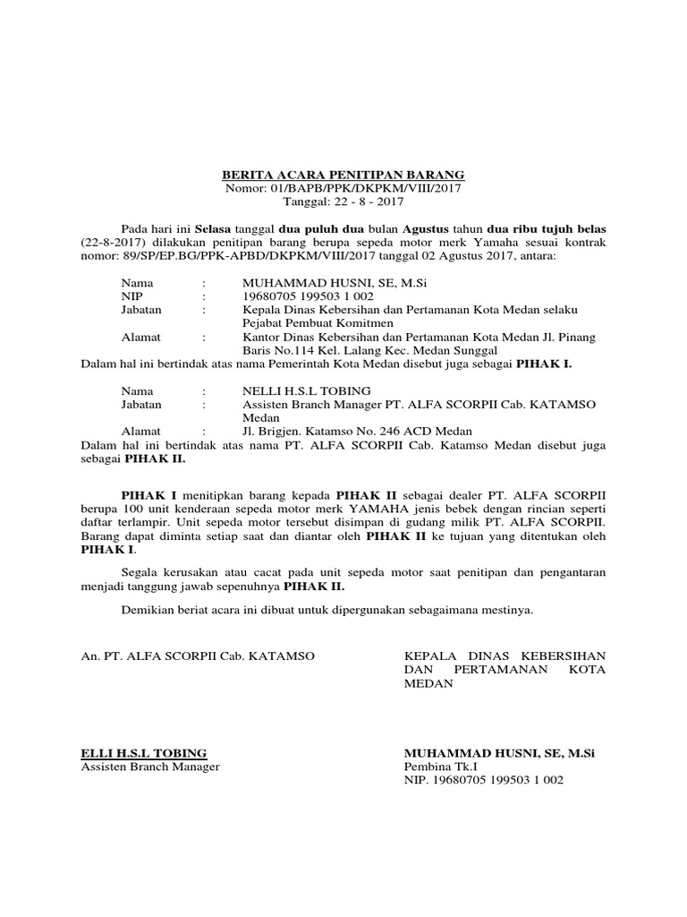Inilah 8+ Berita Acara Penitipan Barang Paling Baru 