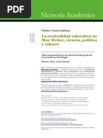La neutralidad valorativa en Max Weber, ciencia, política y valores