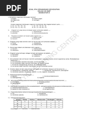 Soal Organisasi Kehidupan