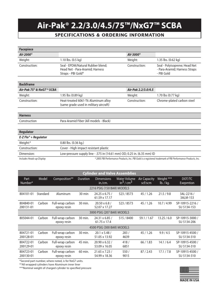 Air Pak SCBA Ordering Specifications (HS 6701) | PDF | Equipment ...