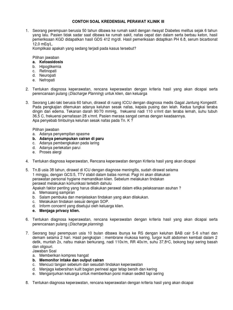 Contoh Soal Kredensial Perawat Klinik Iii