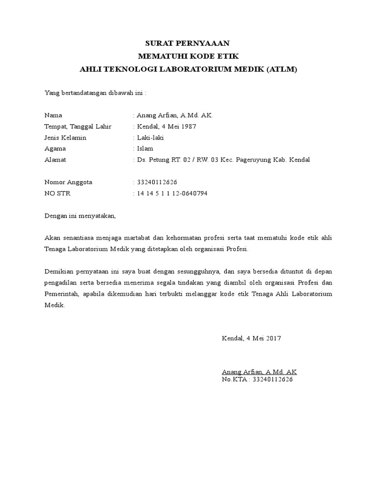 Surat Pernyataan Kode Etik Website Dpd Ppni Sleman.