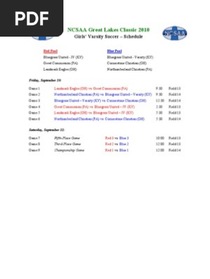 Schedule - Great Lakes Classic 2010-11 - GVS