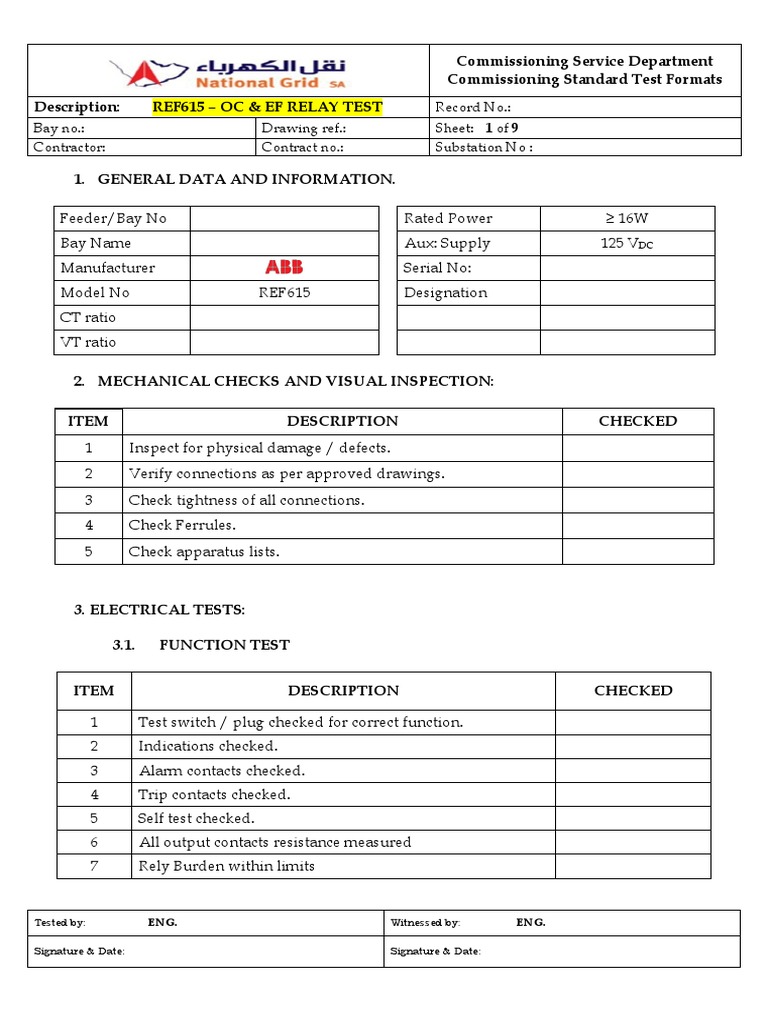 Ref615 Oc Ef Relay Test Relay Manufactured Goods