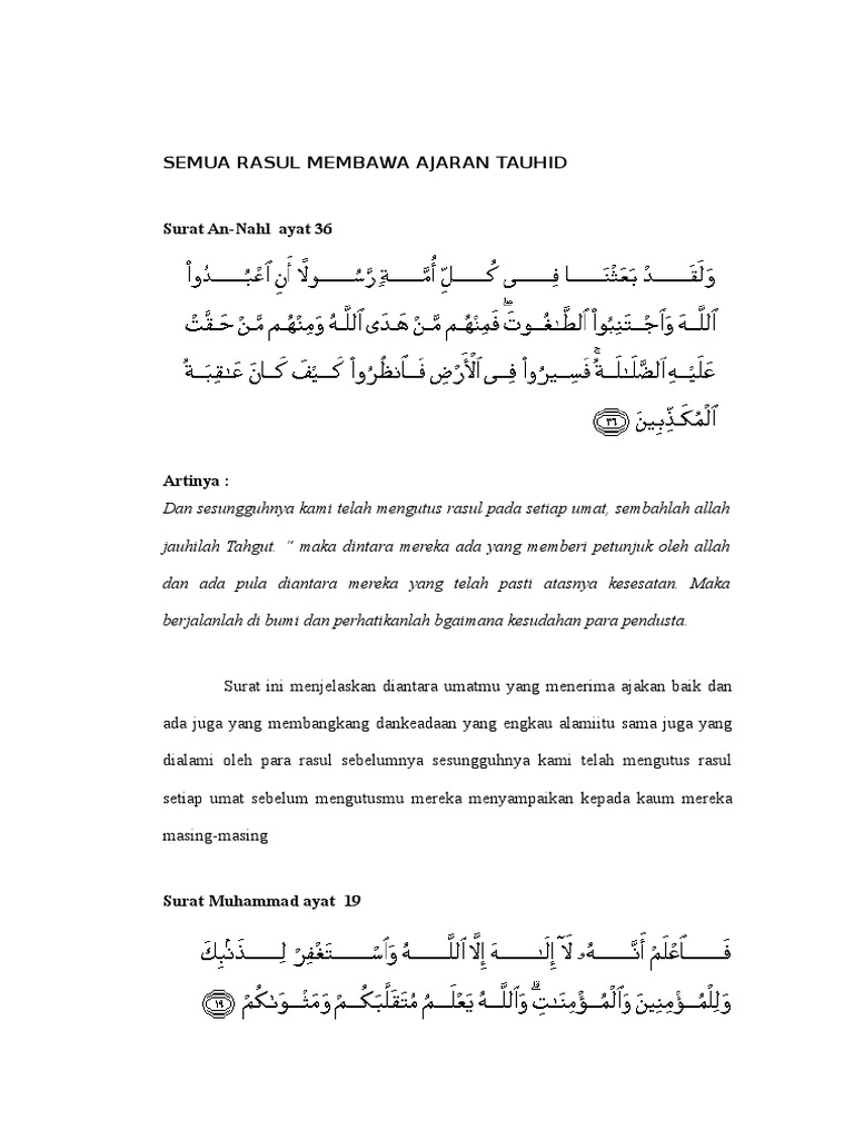 Semua Rasul Membawa Ajaran Tauhid