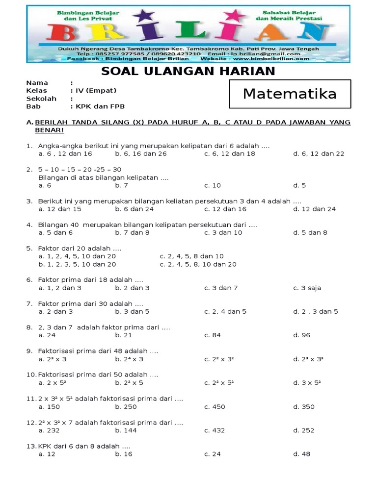 Soal Soal Faktorisasi Materi Sd