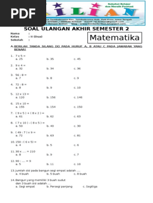 Soal Uas Matematika Smp Kelas Soal Uas Matematika Kelas 2 Sd Semester 1 Pdf