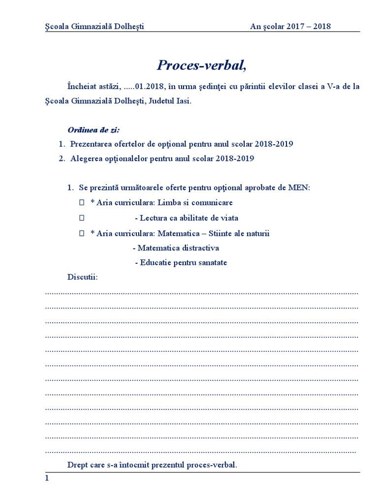 Proces Verbal Alegere Optional