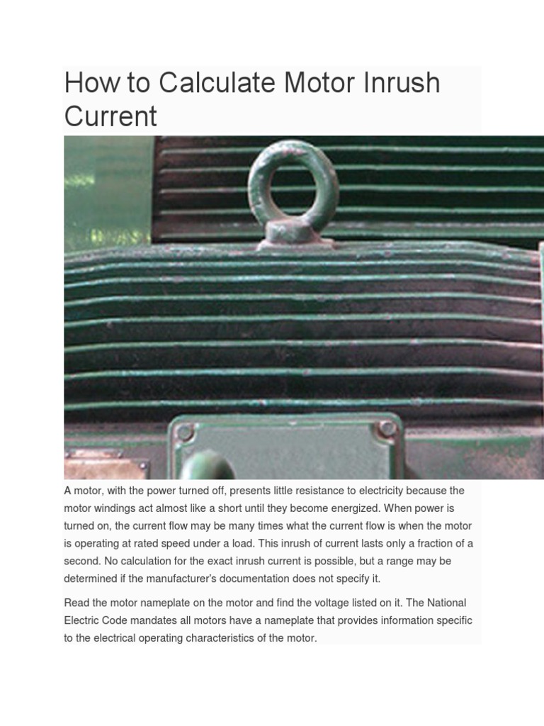 How To Calculate Motor Inrush Current PDF Voltage Electric Current