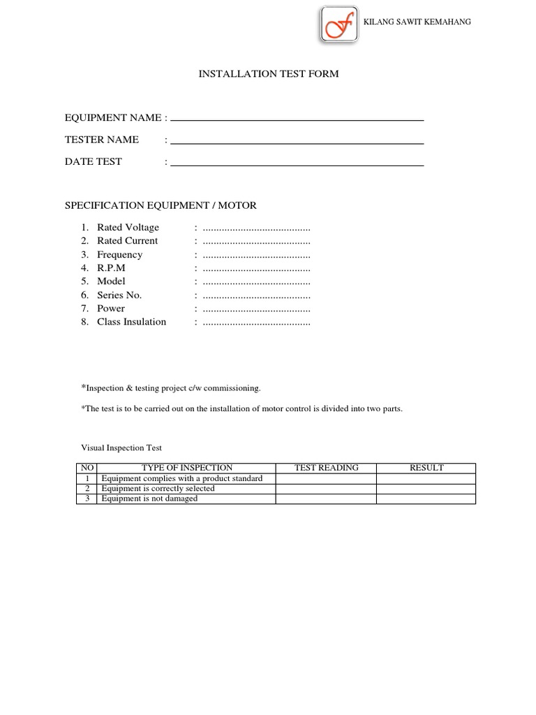 Installation Test Form PDF Electrical Engineering Electrical