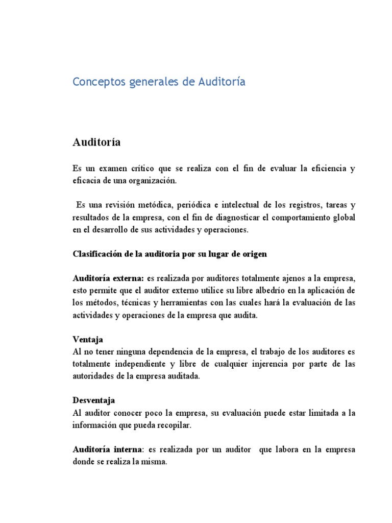 Conceptos Generales de Auditoría | PDF | Auditoría financiera | Contralor