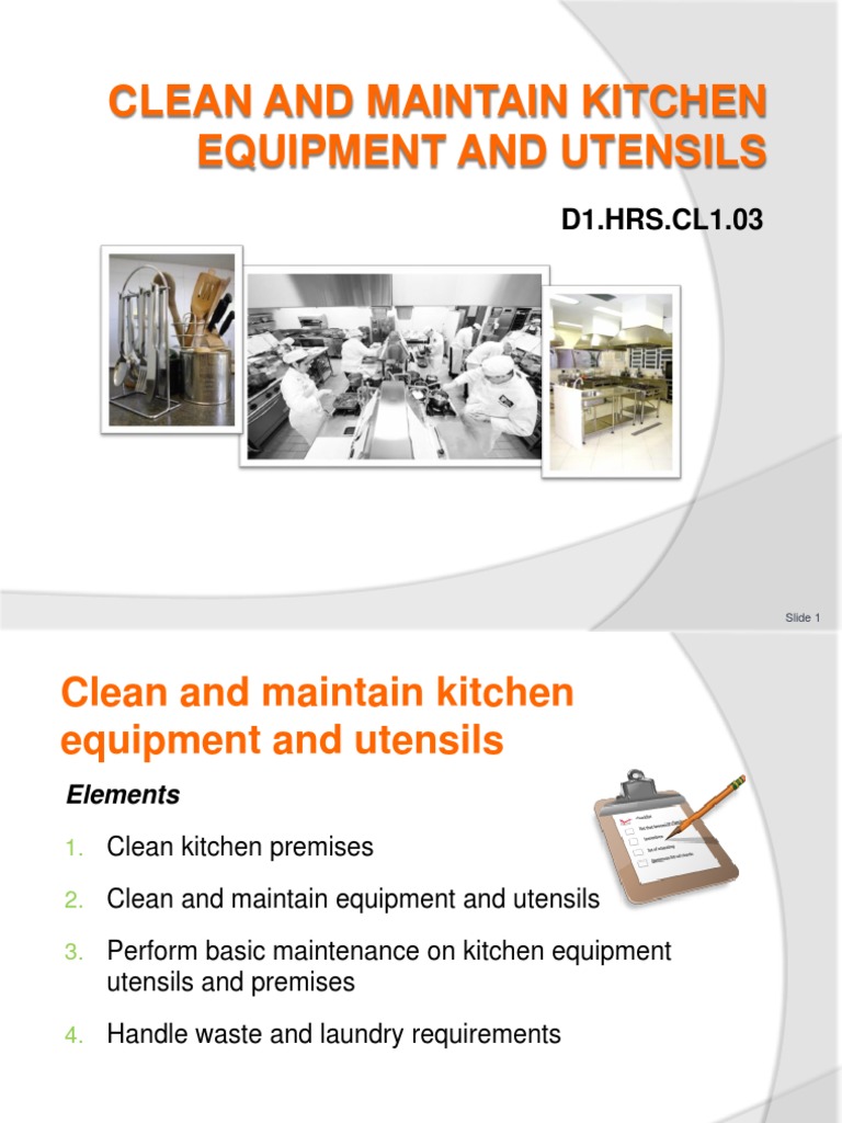 Clean Maintain Kitchen Equipment Utensils Final PDF Waste Waste