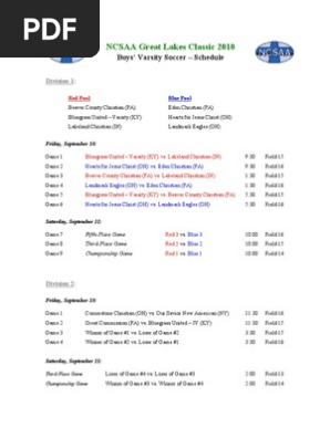 Schedule - Great Lakes Classic 2010-11 - BVS