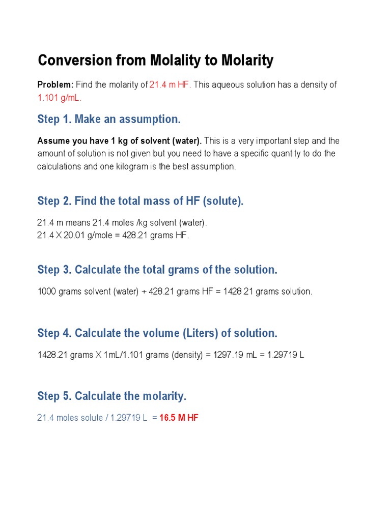 Conversion Molality To Molarity PDF | PDF | Quantity | Applied And