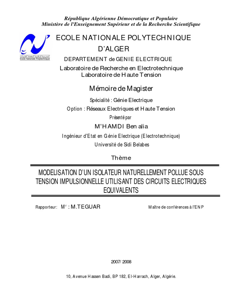 Modelisation des isolateurs pollues des lignes haute tension