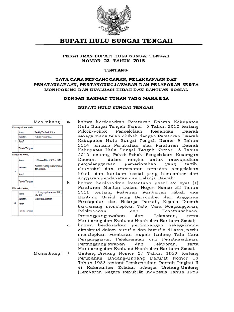 Peraturan Bupati Hst T No 23 Th 2015 Ttg Hibah Dan Bansos