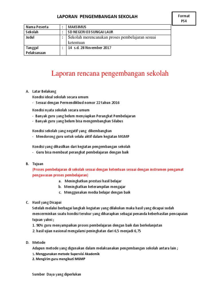 Form Ps2 Psrencana Pengembangan Sekolah Maksimus