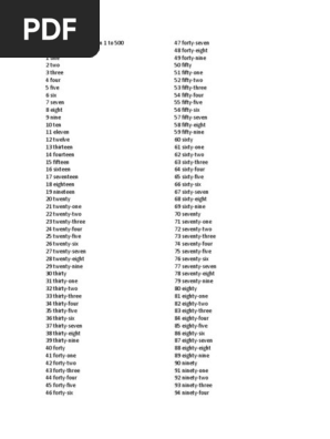 Numeros Cardinales Del 1 500 En Ingles