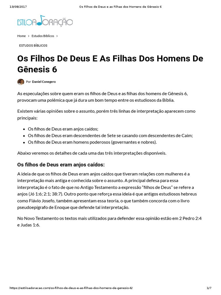 Os Filhos de Deus e As Filhas Dos Homens de Gênesis 6 PDF | PDF ...