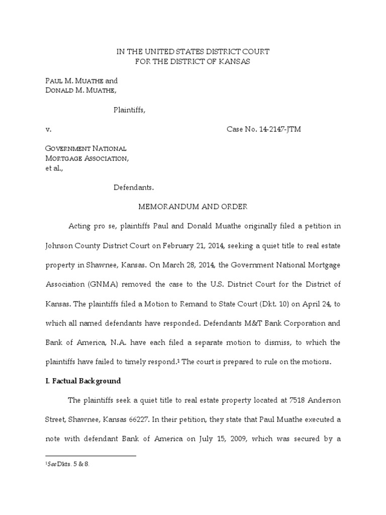 Federal Quiet Title Kansas PDF Diversity Jurisdiction Federal Rules Of Civil Procedure