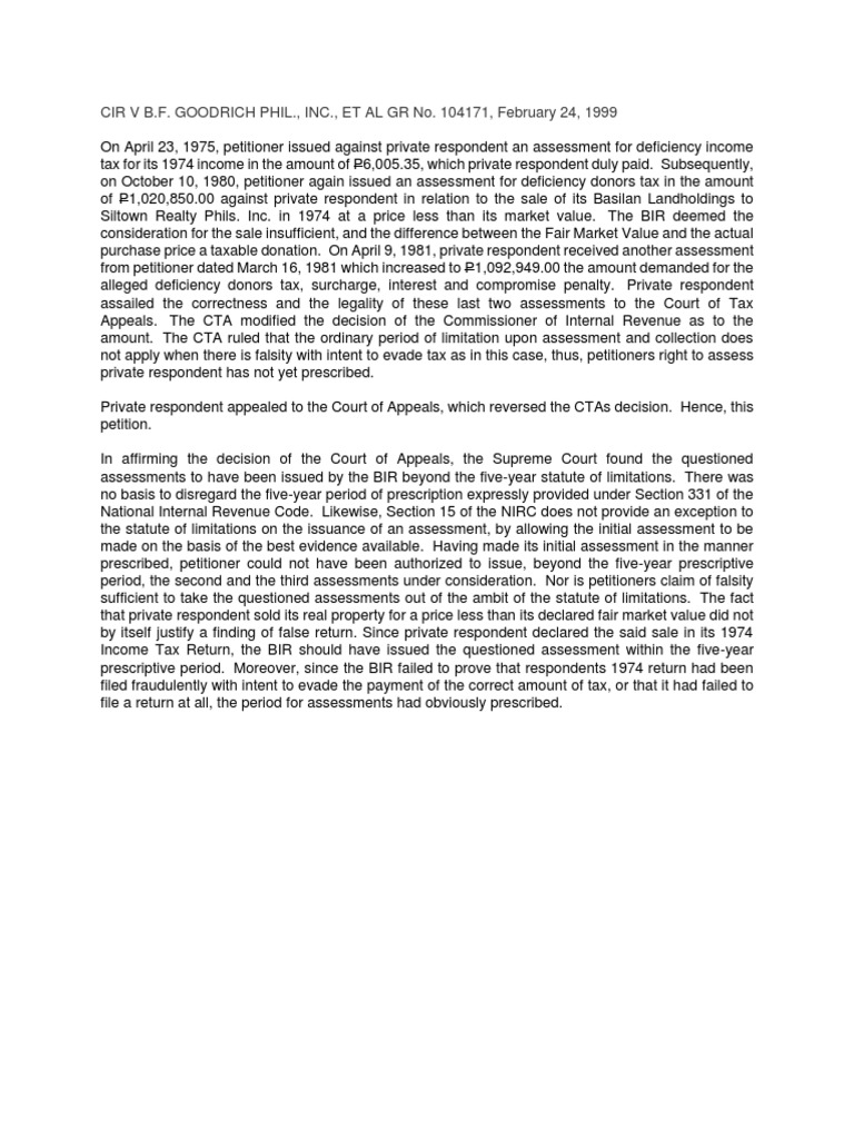 Cir V B.F. Goodrich Phil., Inc., Et Al GR No. 104171, February 24, 1999 PDF Statute Of