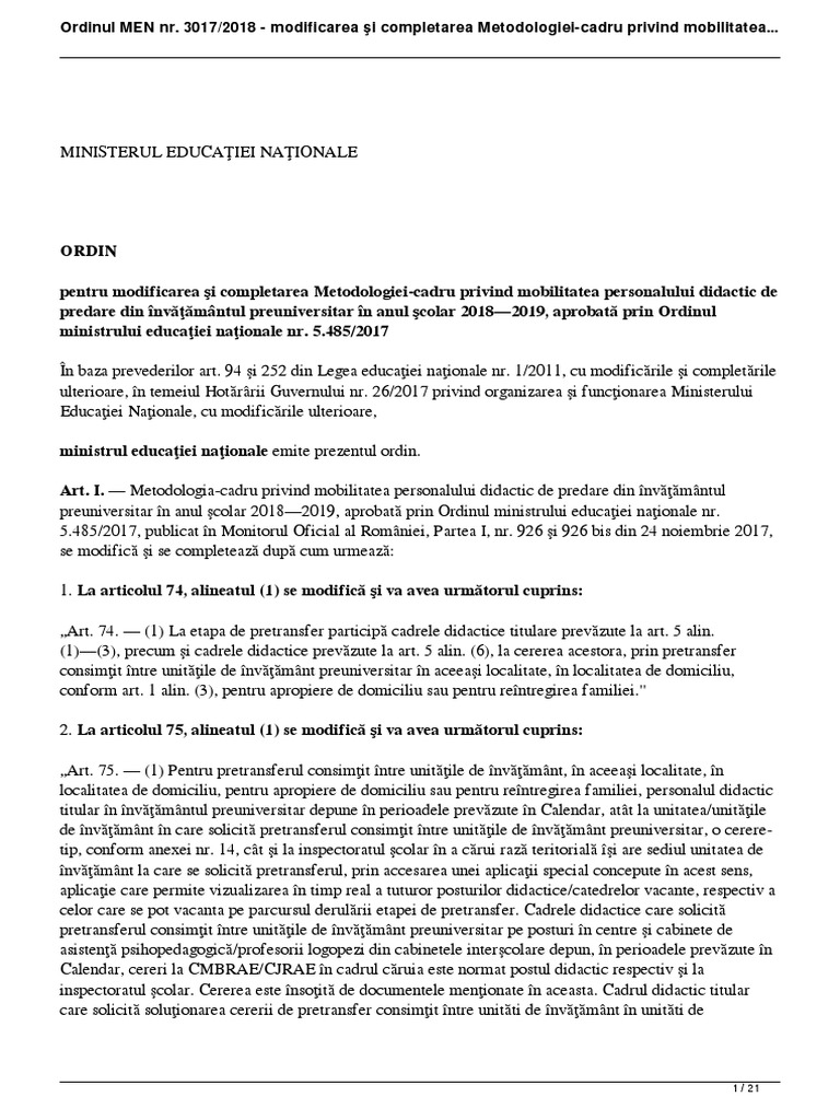 Omen 3017 2018 Modificare Completare Metodologie Mobilitate Personal ...